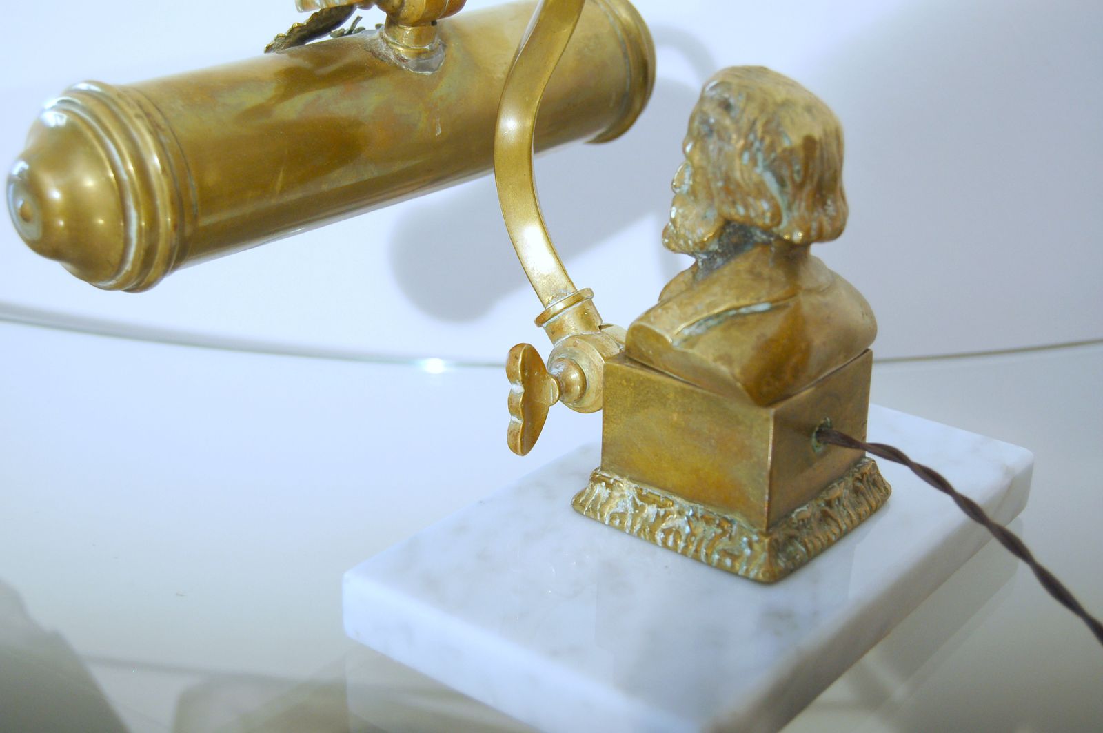 Antique Table / Wall Lamp   Brass And Carrara Marble   Italy 1920 / 40 photo vinterior