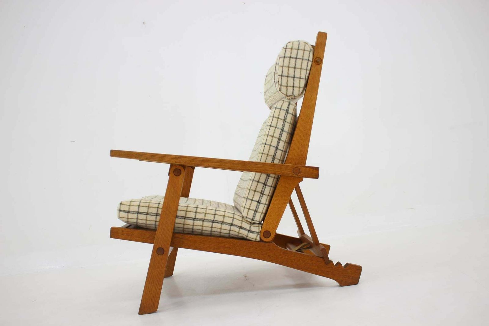 Furniture Rare Hans J. Wegner Oak Reclining Lounge Chair Model Ap71, Denmark 1968 photo