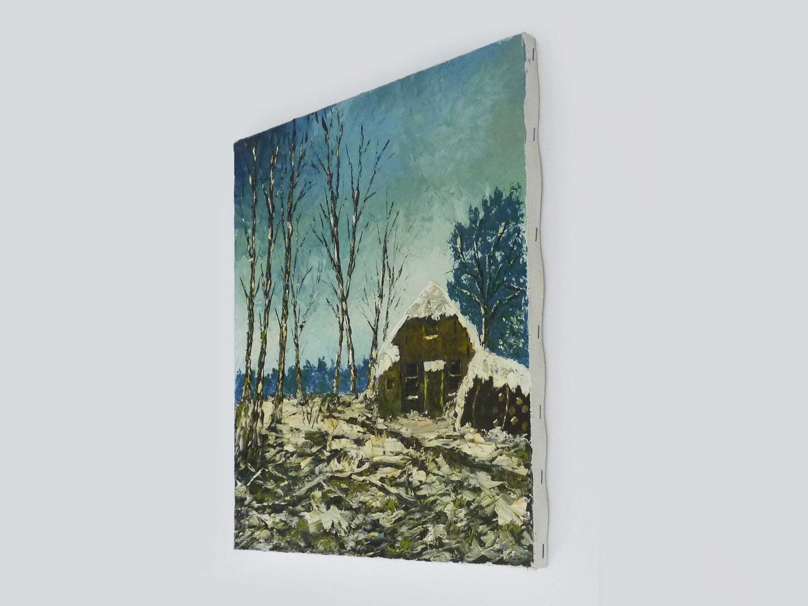 Huile sur toile, village de Jan Van Dooren, paysage d'hiver. Signée photo vinterior
