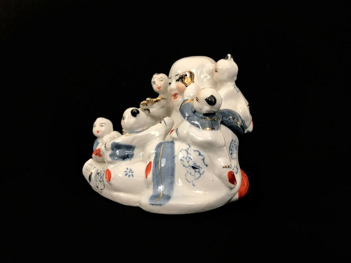 Chinese Porcelain Laughing Buddha With Children Statue photo 177.84
