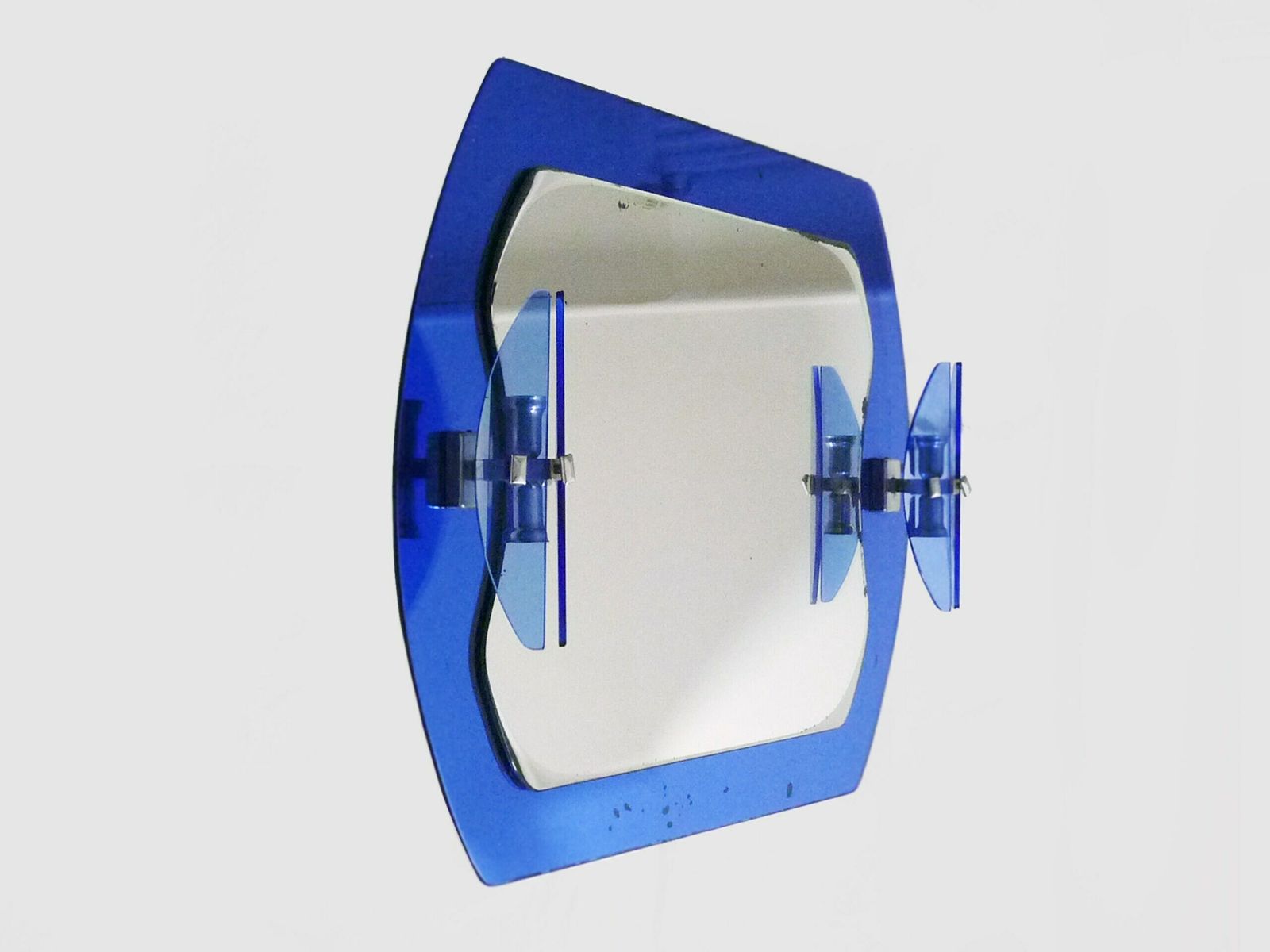 Grand miroir Veca bleu cobalt et appliques murales en 2 teintes Veca Fontana Arte Italie photo for sale