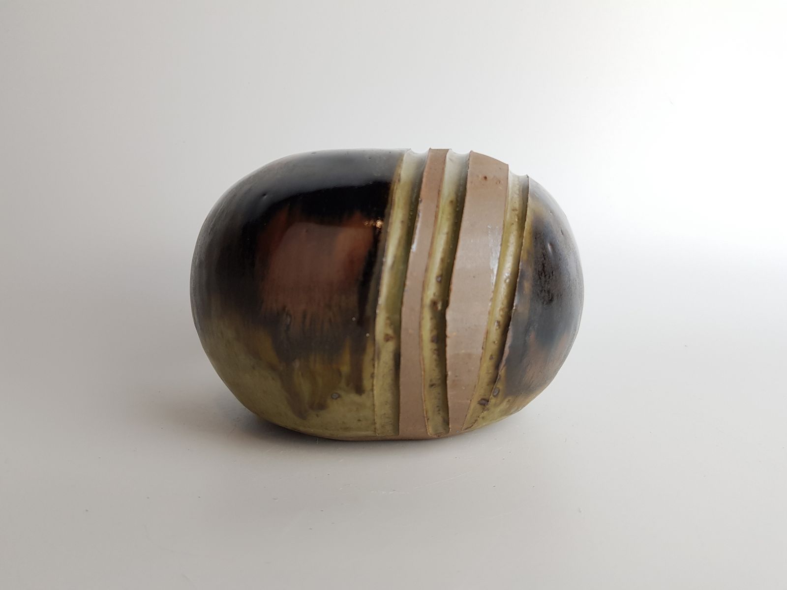 Vintage Aage Würtz Set Of 2 Brown Stoneware Ball Vases Danish Studio Art Pottery 1970s photo 149.0