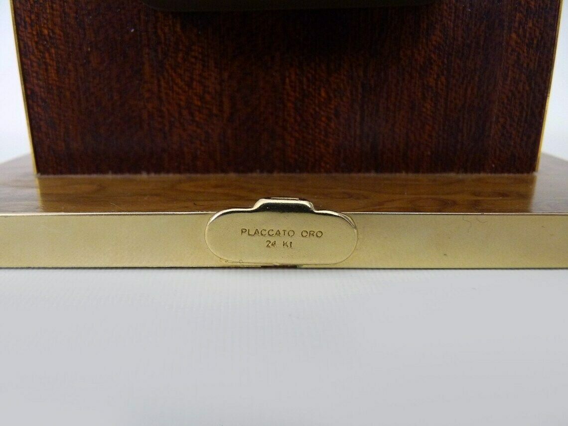 Vintage Italian 24k Gold Plated Wooden Table Clock photo vinterior