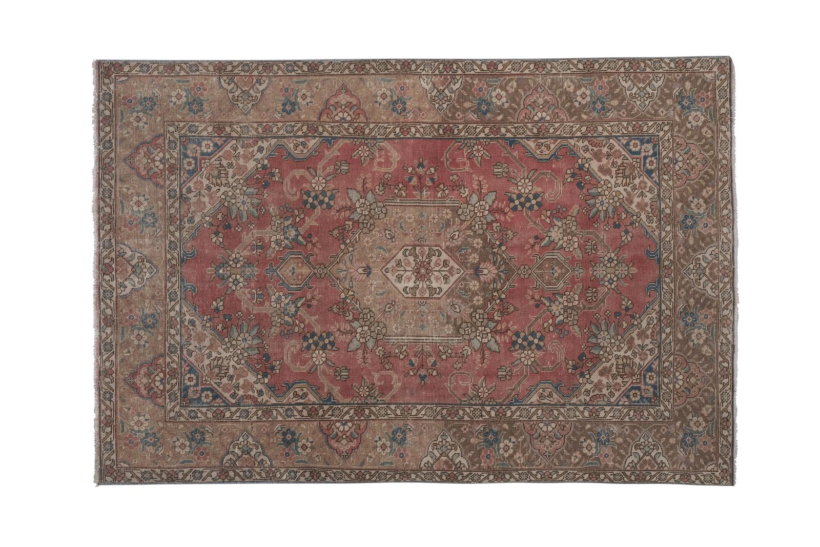 1970s Vintage Hand Knotted Distressed Low Pile Caucasian Style Rug photo vinterior