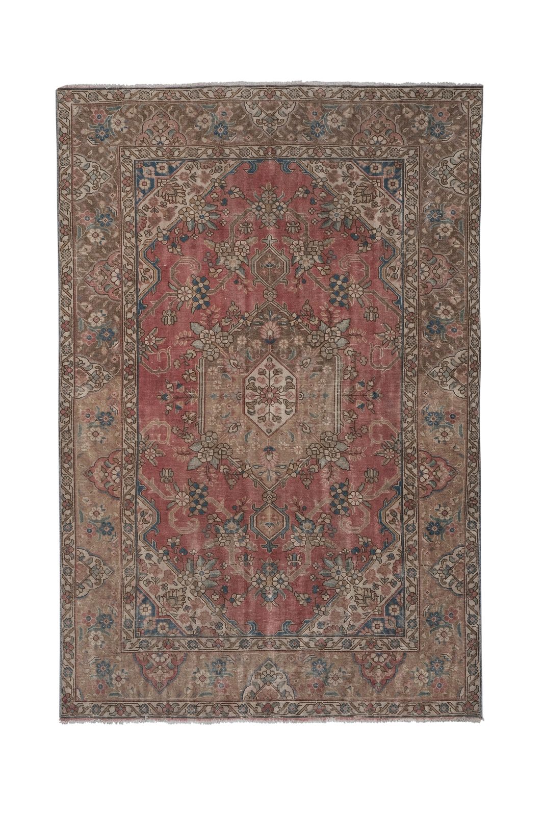 1970s Vintage Hand Knotted Distressed Low Pile Caucasian Style Rug