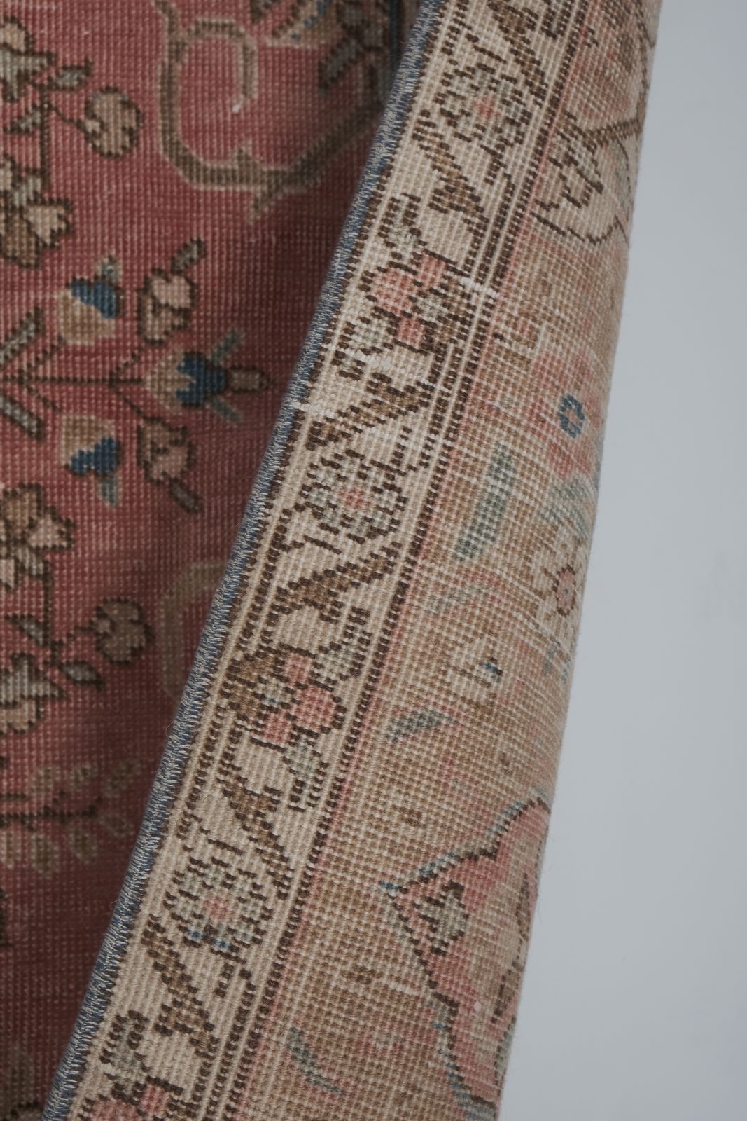 Textiles 1970s Vintage Hand Knotted Distressed Low Pile Caucasian Style Rug photo