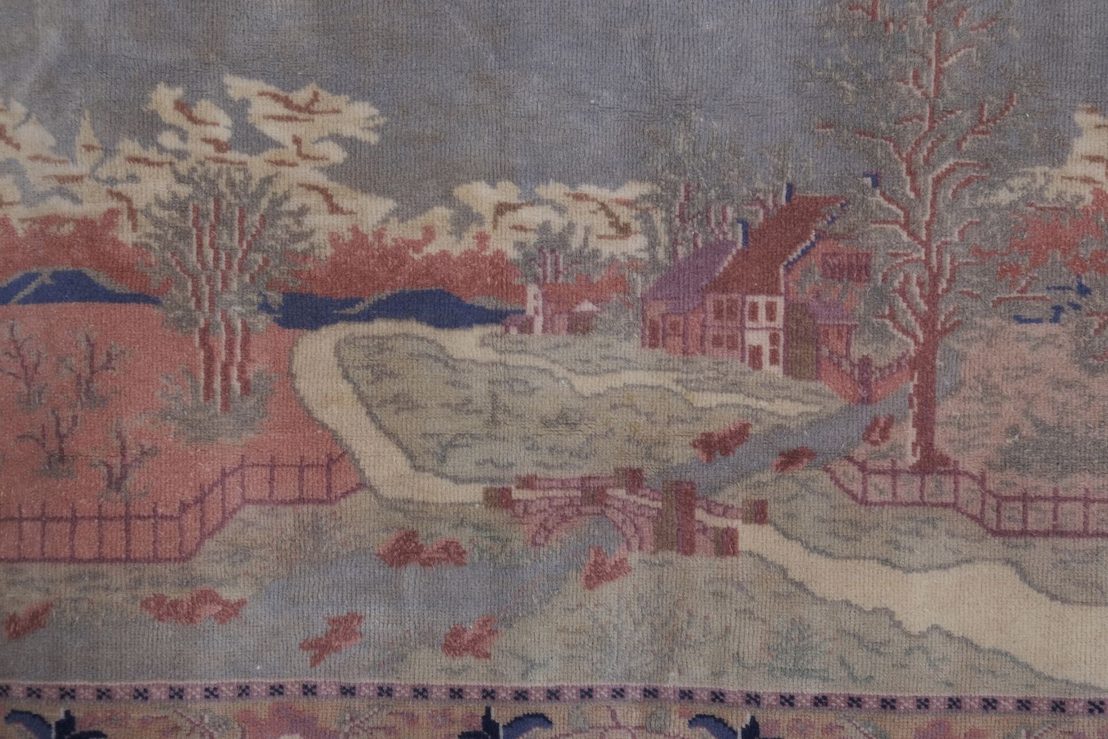 Textiles Vintage Village Pictorial Wall Hanging Tapestry 3'6'' X 5'5'' photo