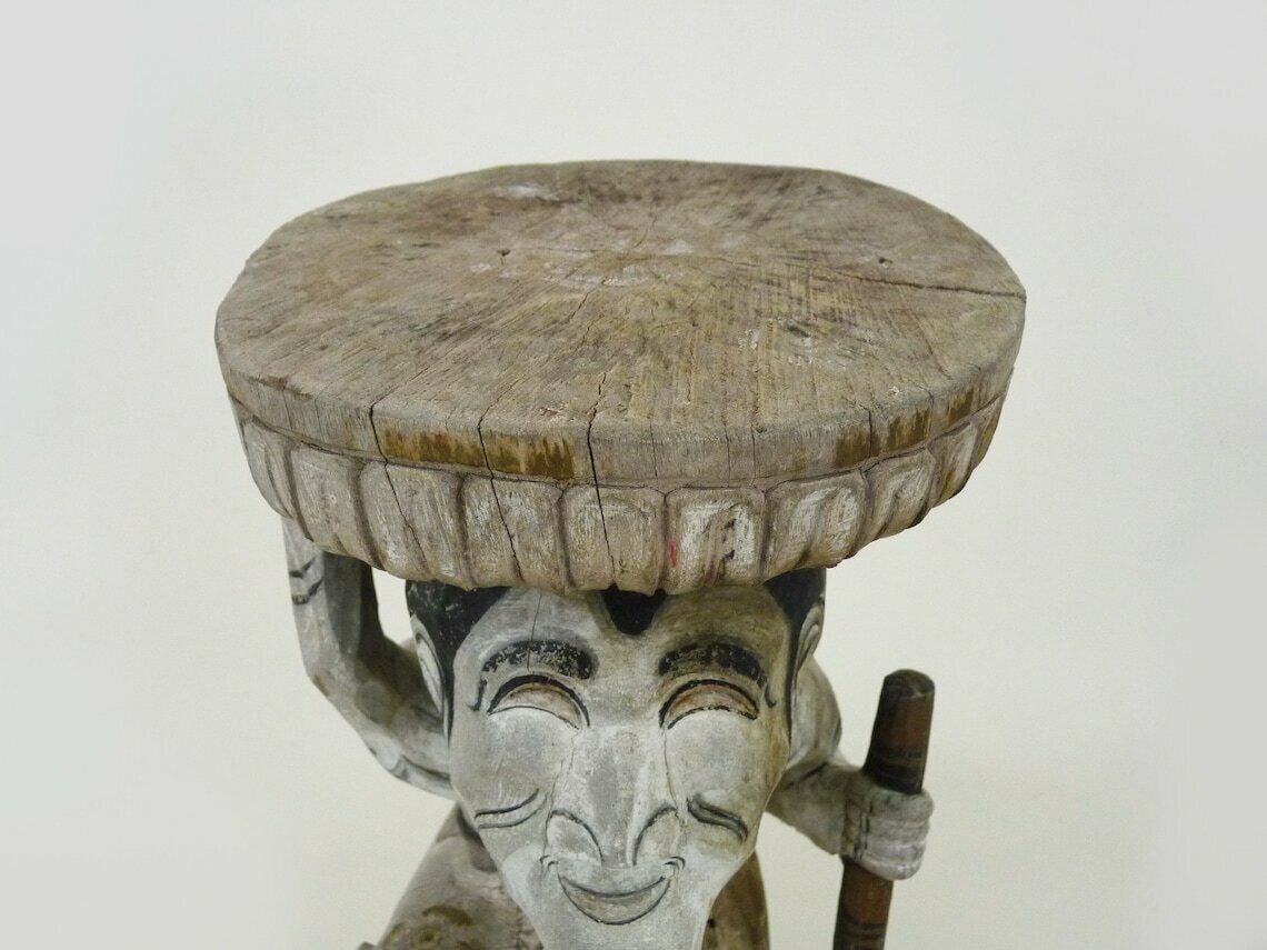 Appui-tête, porte-plante, sculpture chinoise en bois sculpté polychrome, début du XXe siècle photo Décoration