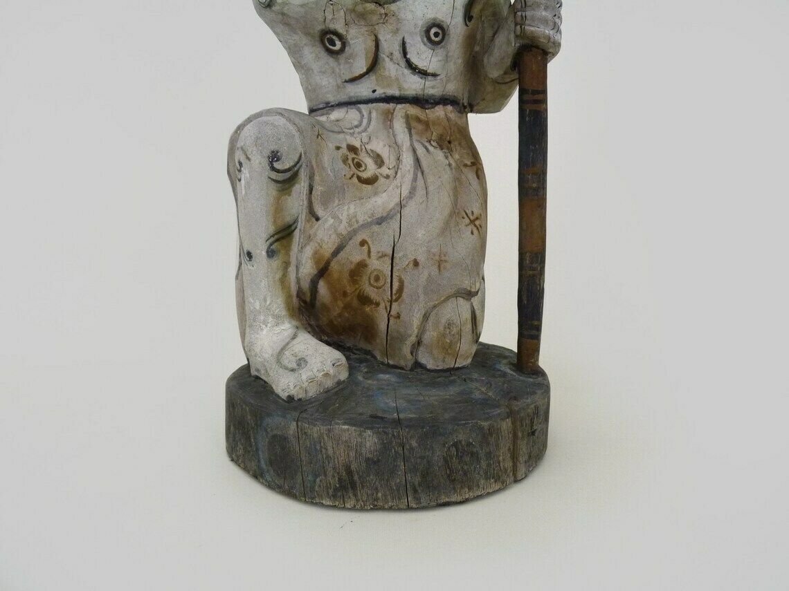Appui-tête, porte-plante, sculpture chinoise en bois sculpté polychrome, début du XXe siècle photo 5254.08