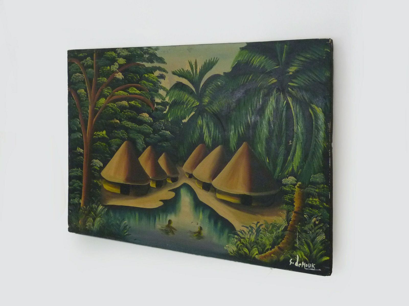 Large Oil On Canvas Signed S.Demouk. African Landscape. Ethnic Oil photo for sale
