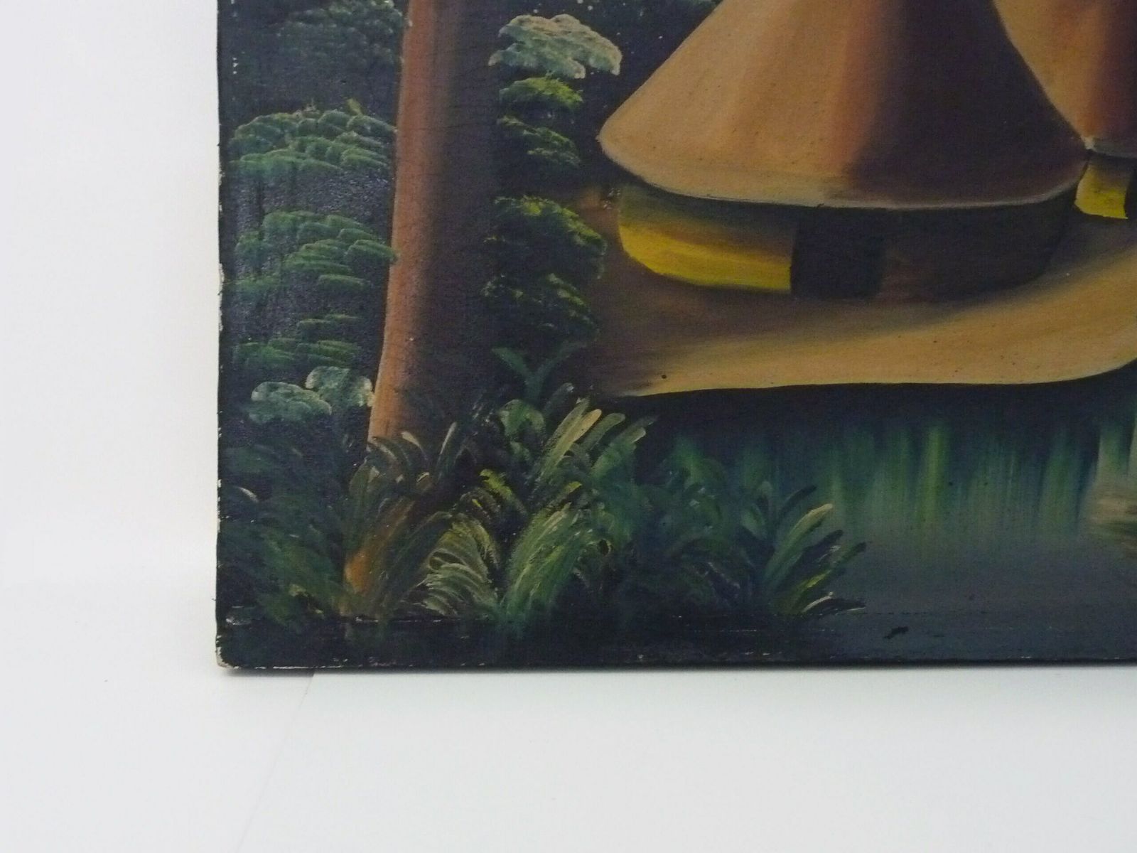 Grande huile sur toile signée S.Demouk, paysage africain, huile ethnique photo vinterior