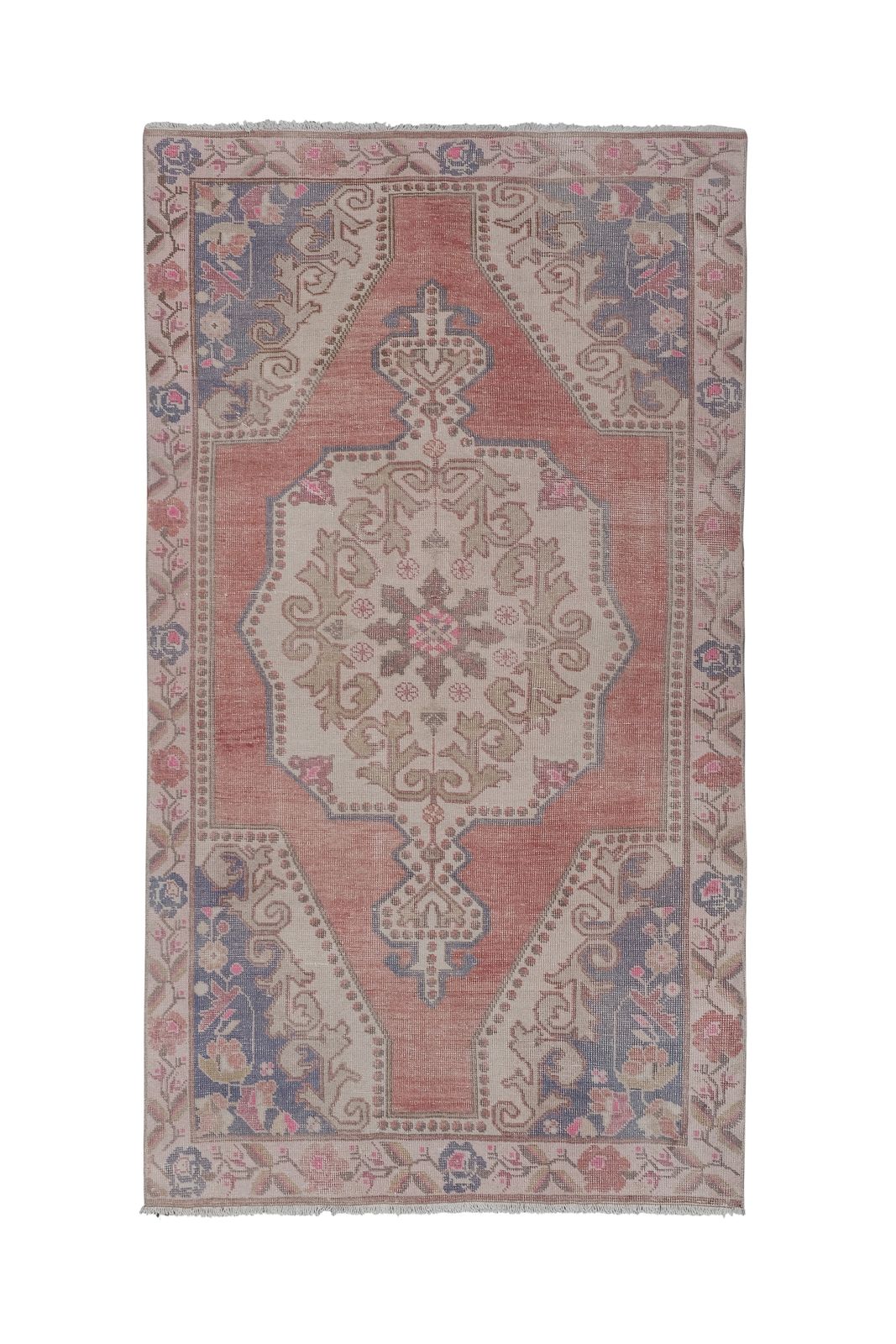1950s Vintage Red Turkish Handmade Geometric Anatolian Rug 4'5'' X 7'4''