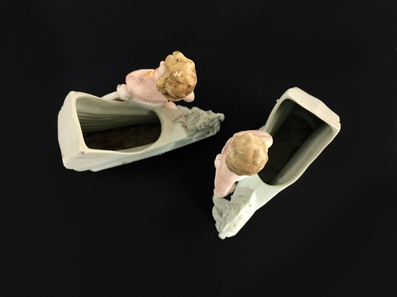 photo furniture Pair Of Vintage Cherubs Vases, Musicians Cherubs In Biscuit. Germany 12106 S Dep