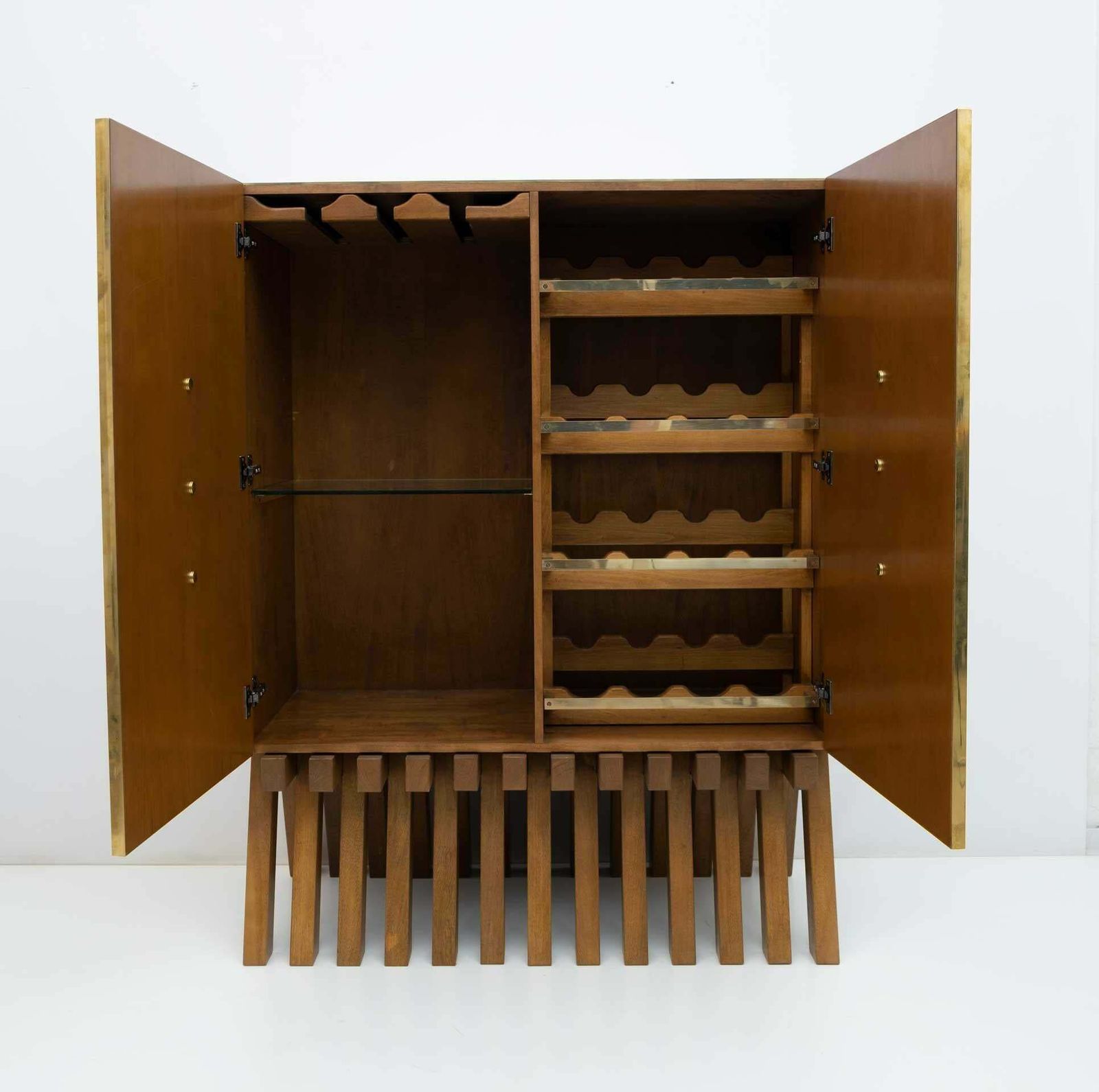 Postmodern Italian Bar Sideboard Murano Glass And Brass, 1980s photo Furniture