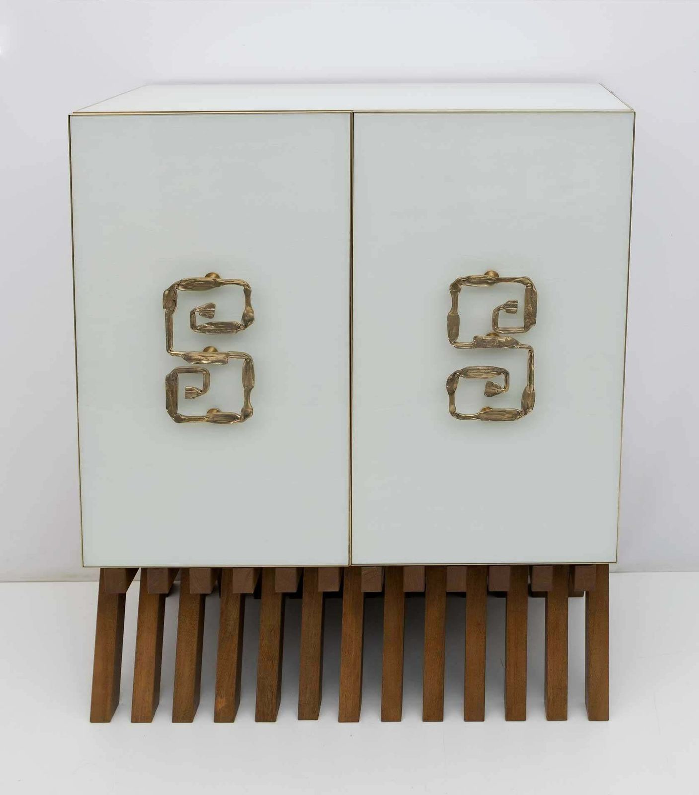 Postmodern Italian Bar Sideboard Murano Glass And Brass, 1980s photo buy