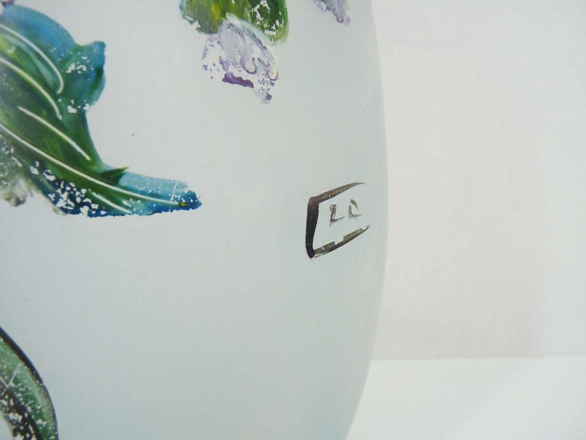 Grand vase Art Nouveau signé, décor floral en pâte de verre photo Décoration