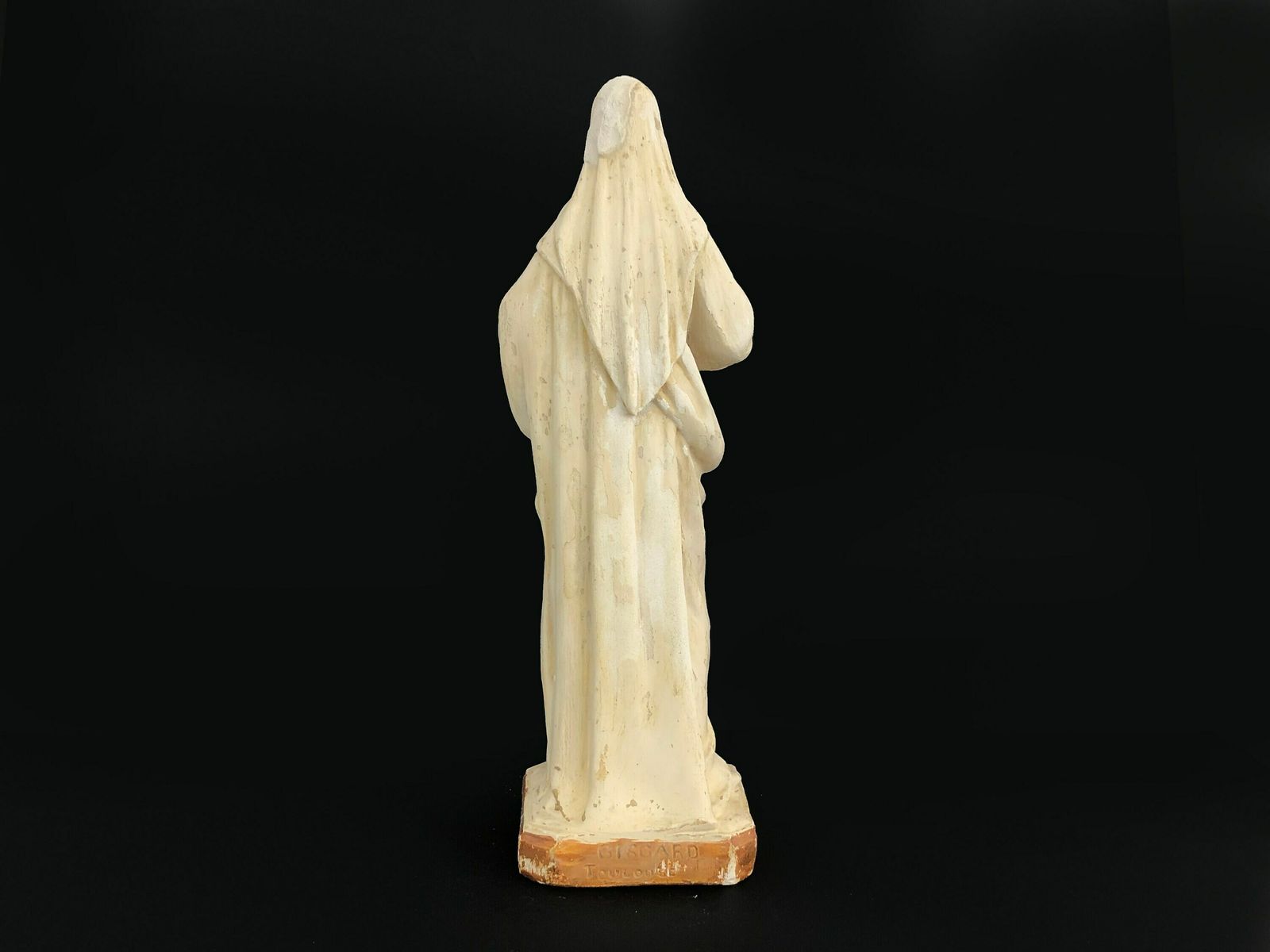 Vintage Statue Of The Virgin Mary Sacred Heart In Plaster. Signed Giscard Toulouse. photo vinterior