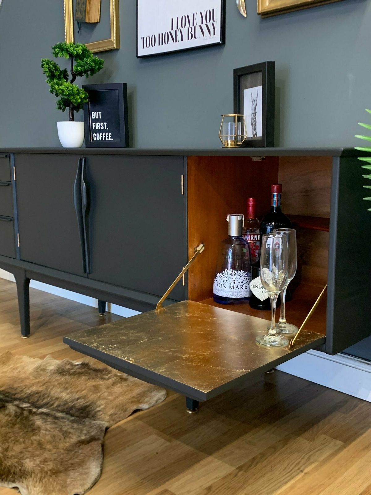 Jentique Teak Sideboard In Dark Grey And Gold Leaf photo furniture