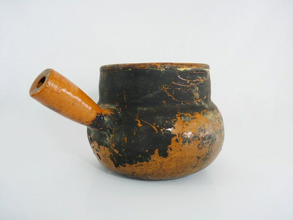 Old Large Spinning Top Glazed Terracotta Pottery High Pyrenees Stamp photo vinterior