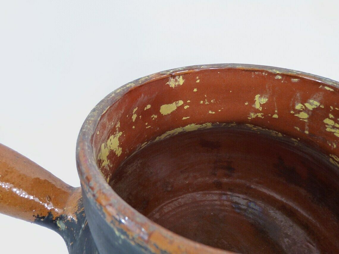 Old Large Spinning Top Glazed Terracotta Pottery High Pyrenees Stamp photo vintage