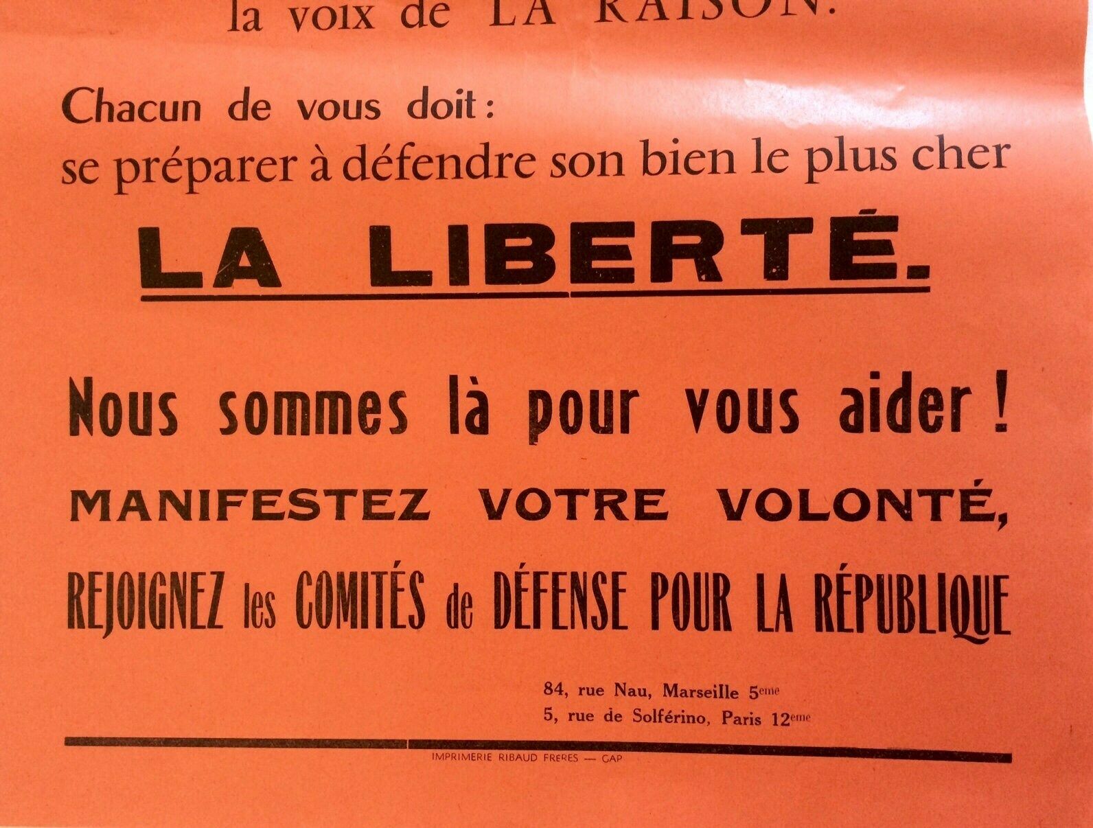 Rare Original Poster May 68 "Alert!" By "The Defense Committees For The Republic". France 1968 photo Art