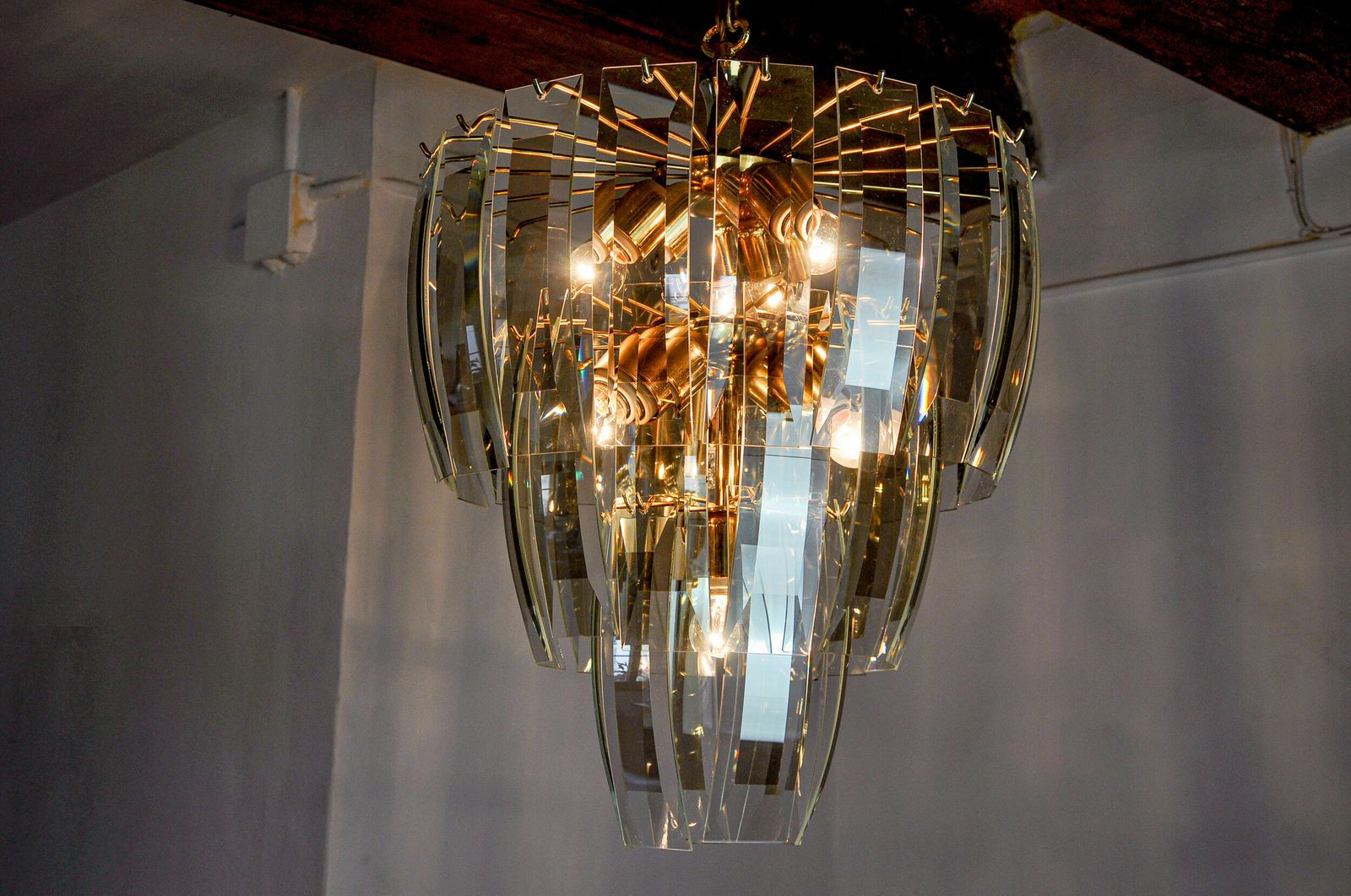 Black Veca Chandelier 3 Levels, Murano Glass, Italy, 1970 photo buy