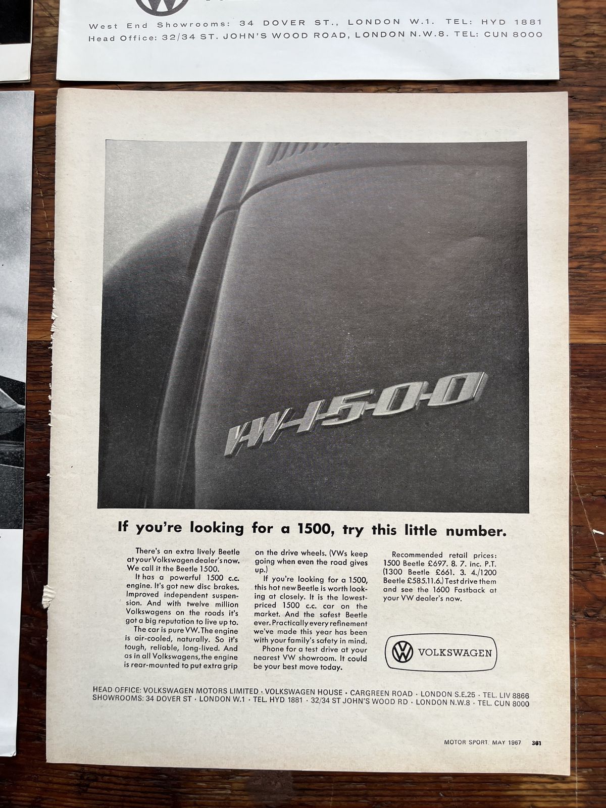 Original Volkswagen Advertising Print 1960s photo for sale