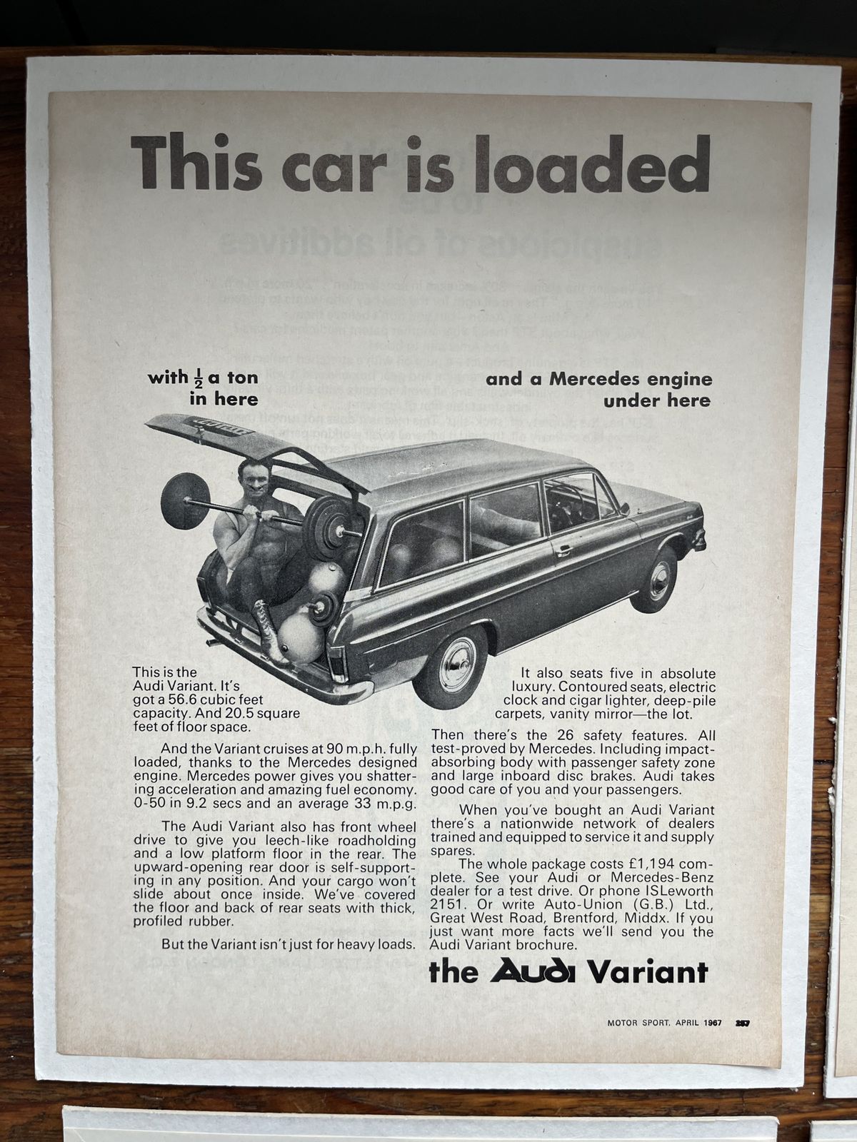 Original Audi / Auto Union Advertising Print 1960s photo furniture