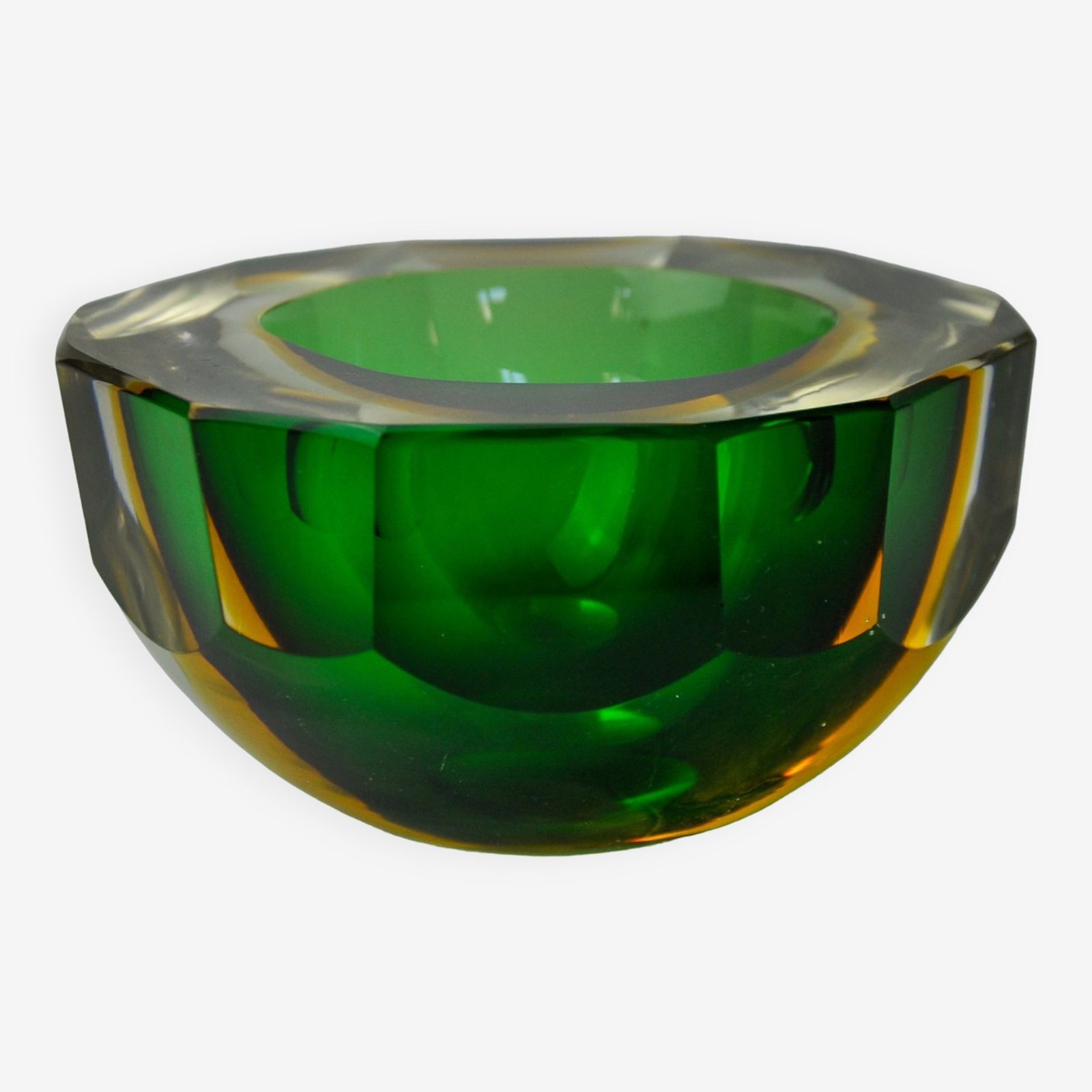 Vide Pouch Sommerso Green And Yellow By Seguso, Murano Glass, Italy, 1970