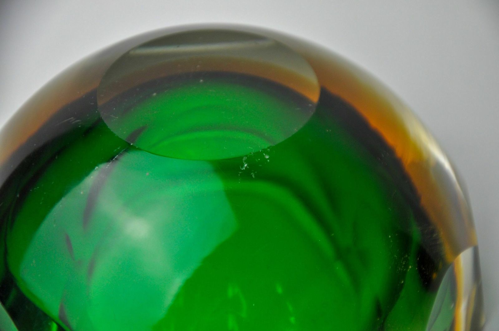 photo for sale Vide Pouch Sommerso Green And Yellow By Seguso, Murano Glass, Italy, 1970
