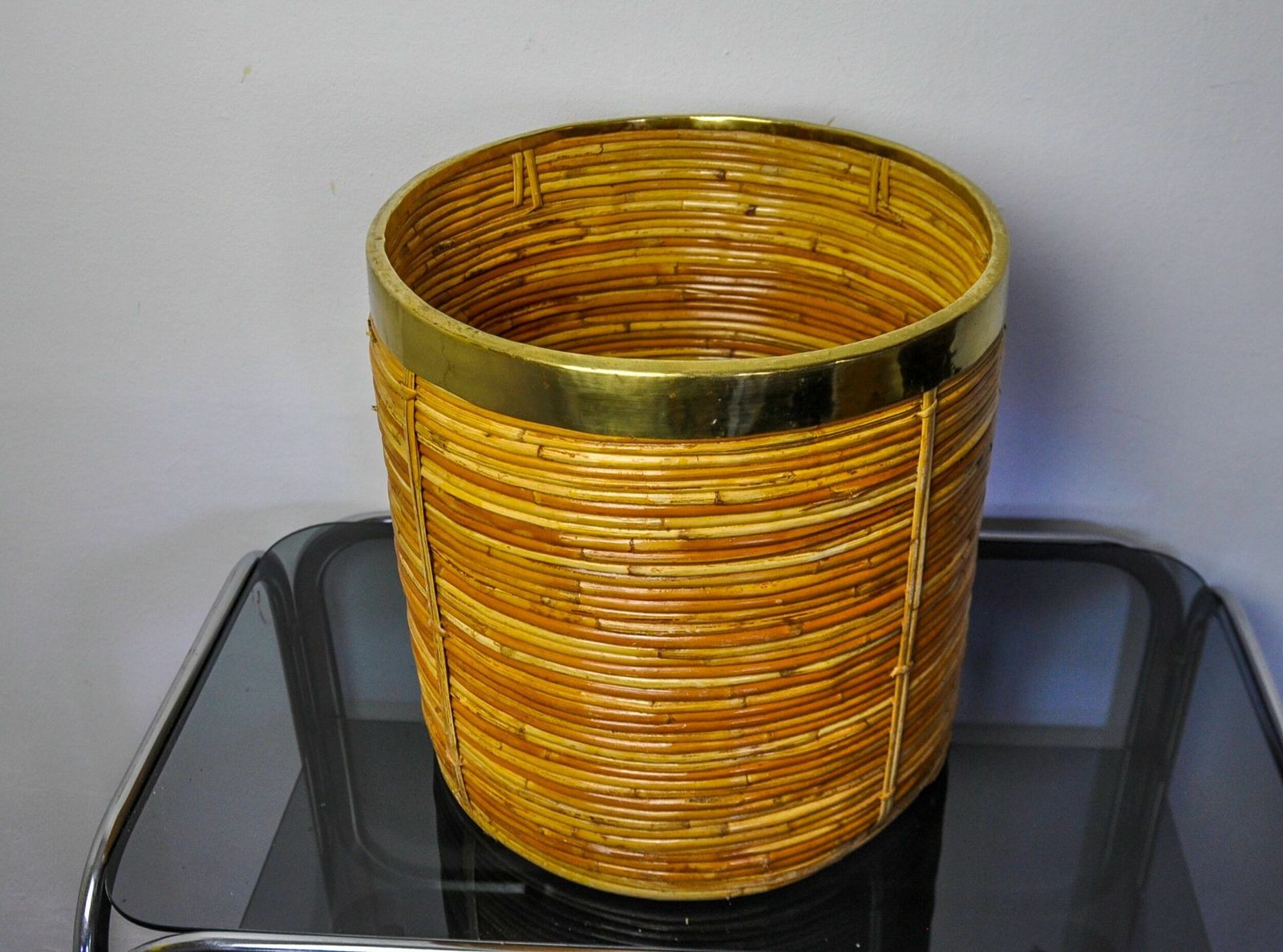 Xl Basket In Rattan And Brass, Italy, 1970 photo Home Decor