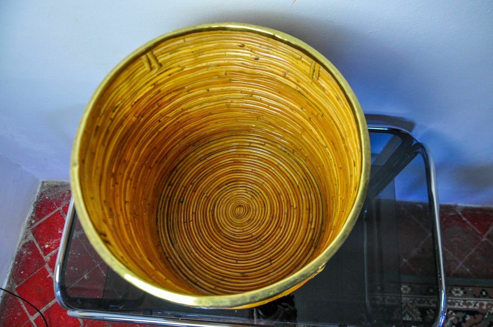 Xl Basket In Rattan And Brass, Italy, 1970 photo vinterior