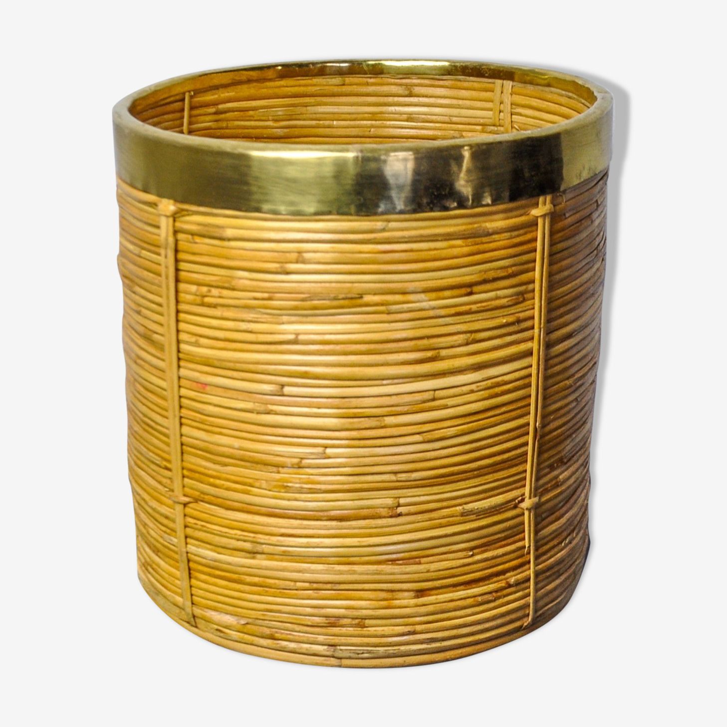 Rattan And Brass Book Holder Basket, Italy, 1970