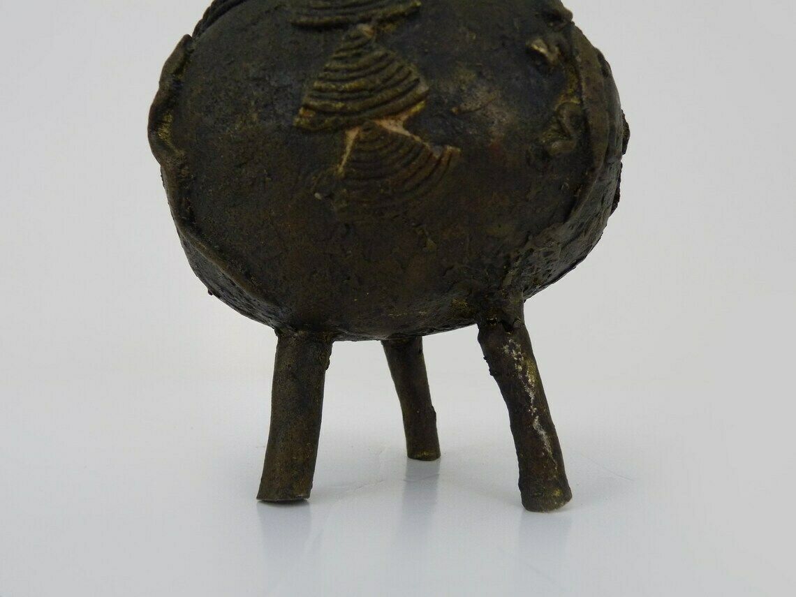 Ointment Pot, Bronze Urn. Dogon Mali. Decor Bird, Lizard, Snake. African Art photo 193.44