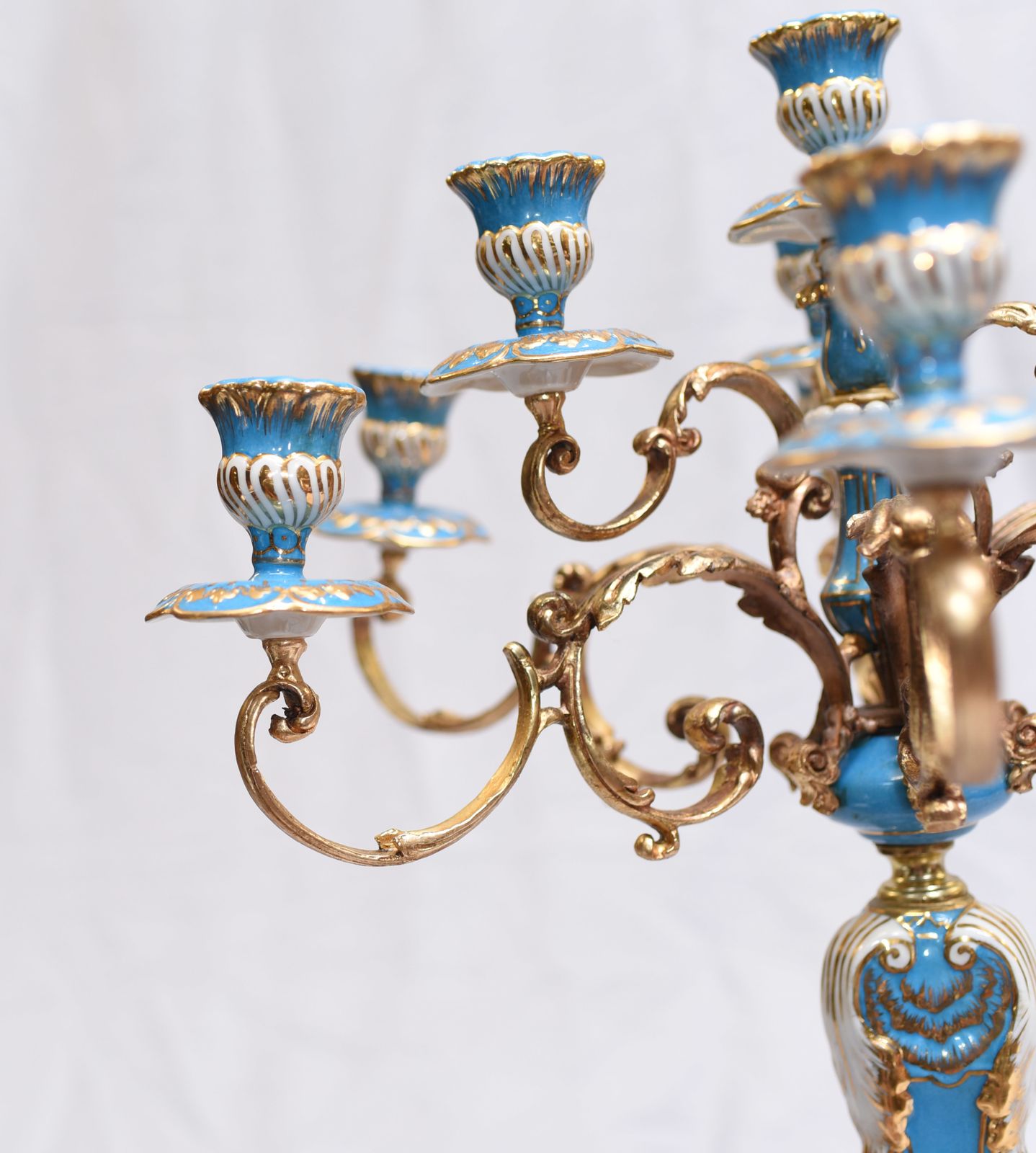 Home Decor Pair Porcelain Candelabras   French Sevres Gilt Candelabrum photo