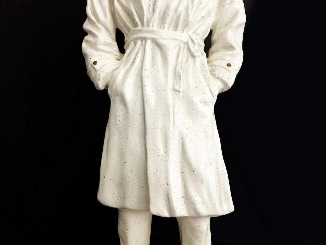 Large Vintage Statue By Urregui In Terracotta, Standing Man With Black Glasses And Trench Coat photo 174.72