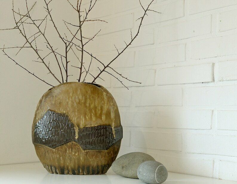 Large Ceramic Bud Vase / Floor Pampas Grass Vase / Fat Lava Pottery / Mid Century Modern / Made In Germany 1970's