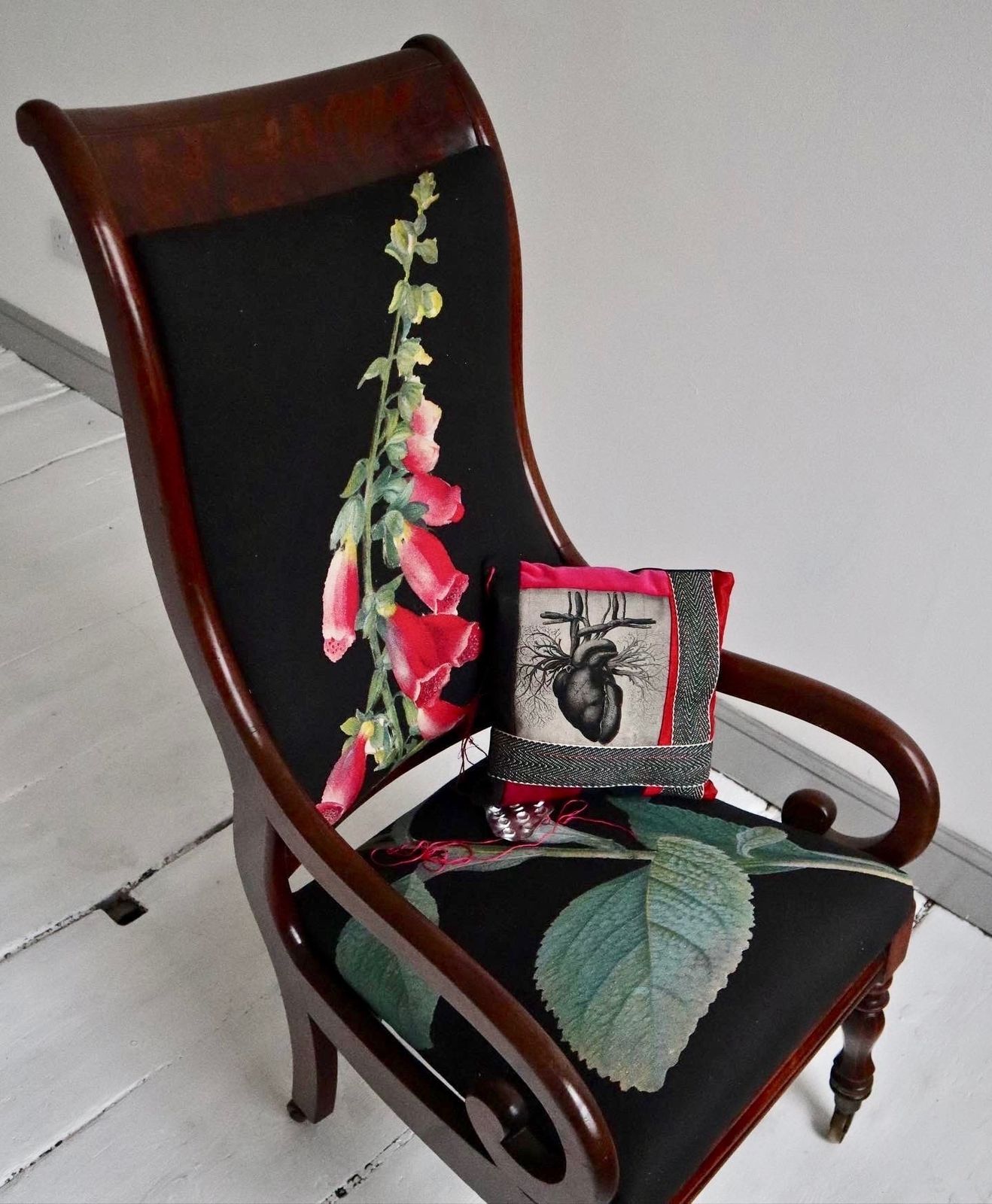 Digitalis Chair (A William Lv Scroll Arm Chair With Flame Mahogany Detail Headrest And A Bespoke Foxglove Design Fabric) photo furniture