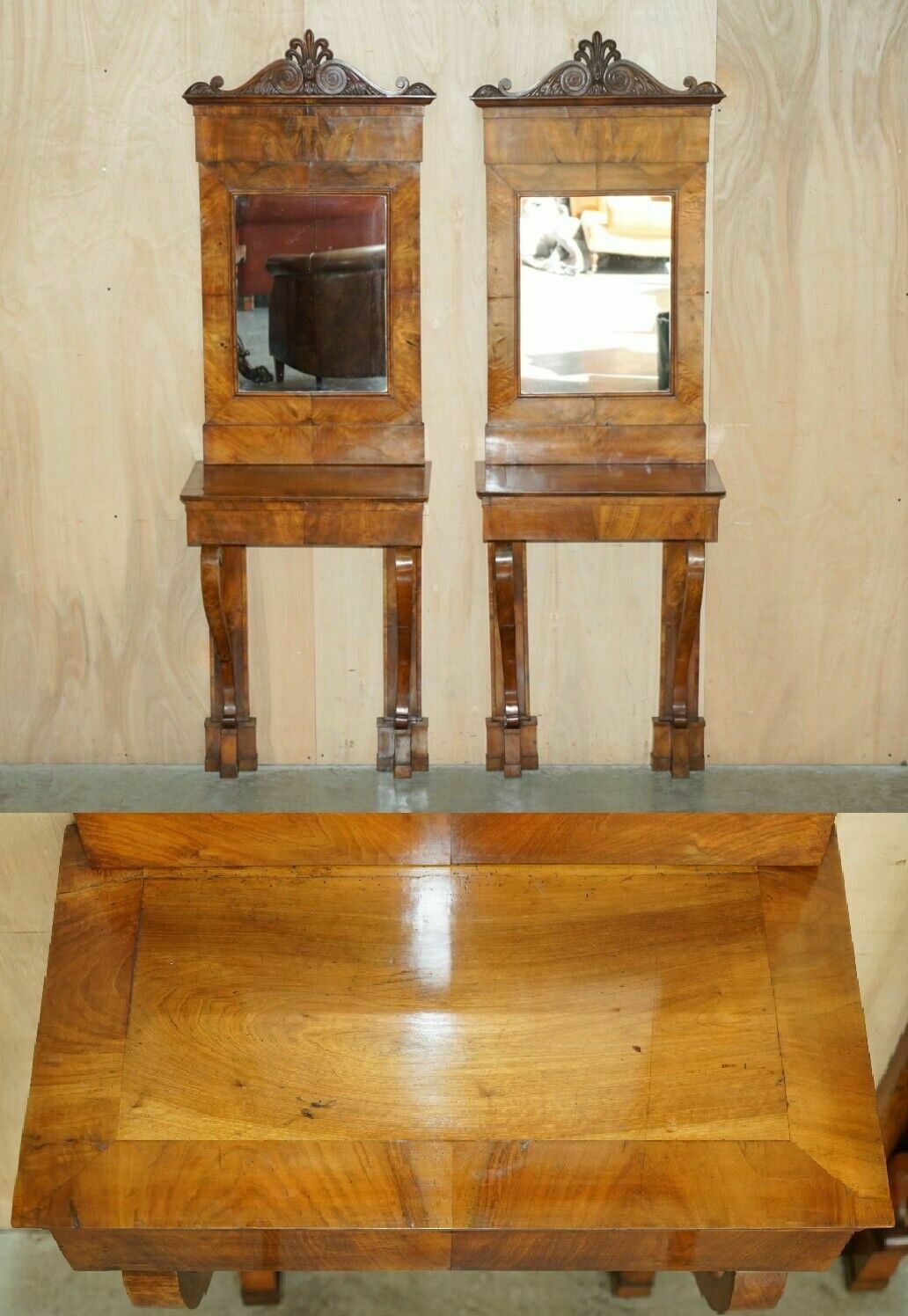 Pair Of Fully Restored Antique Circa 1815 Regency Walnut Console Tables & Mirror