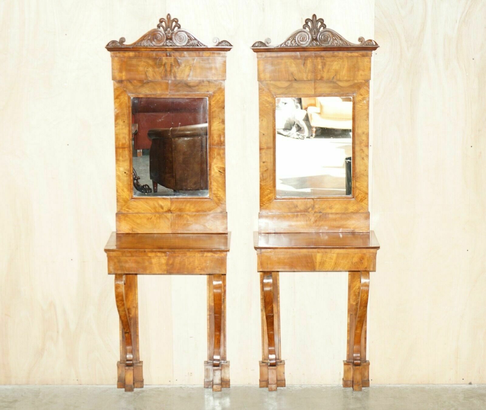 Pair Of Fully Restored Antique Circa 1815 Regency Walnut Console Tables & Mirror photo furniture