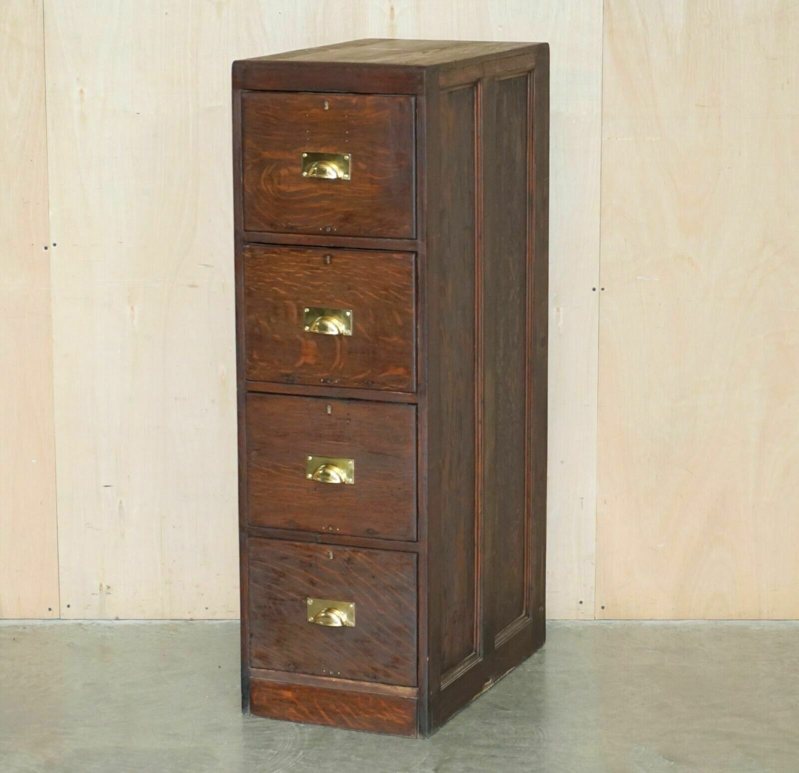 Antique Art Deco Circa 1920's Restored English Oak Filing Cabinet New Fittings