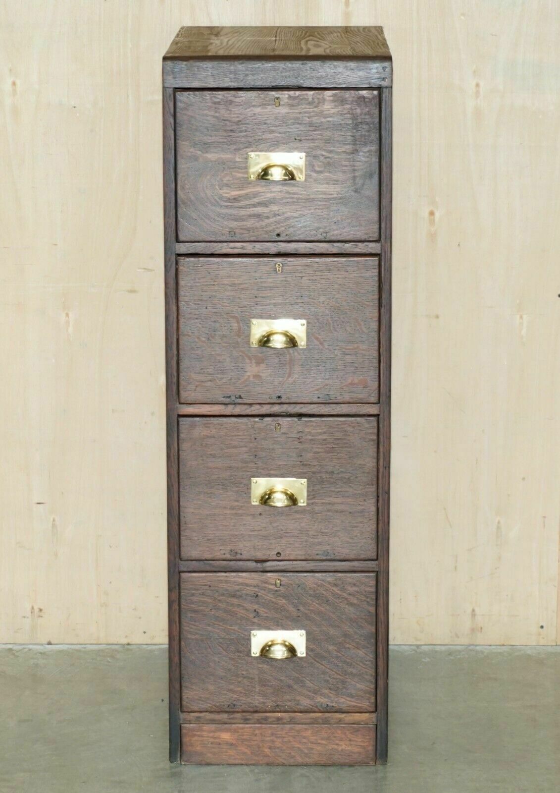Antique Art Deco Circa 1920's Restored English Oak Filing Cabinet New Fittings photo for sale