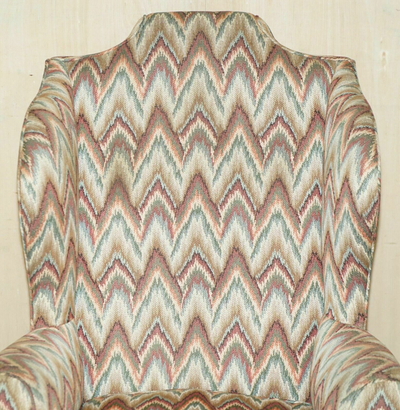 Pair Of Antique Kilim Fabric Wingback Armchairs Ornately Carved Claw & Ball Feet photo 5000.0