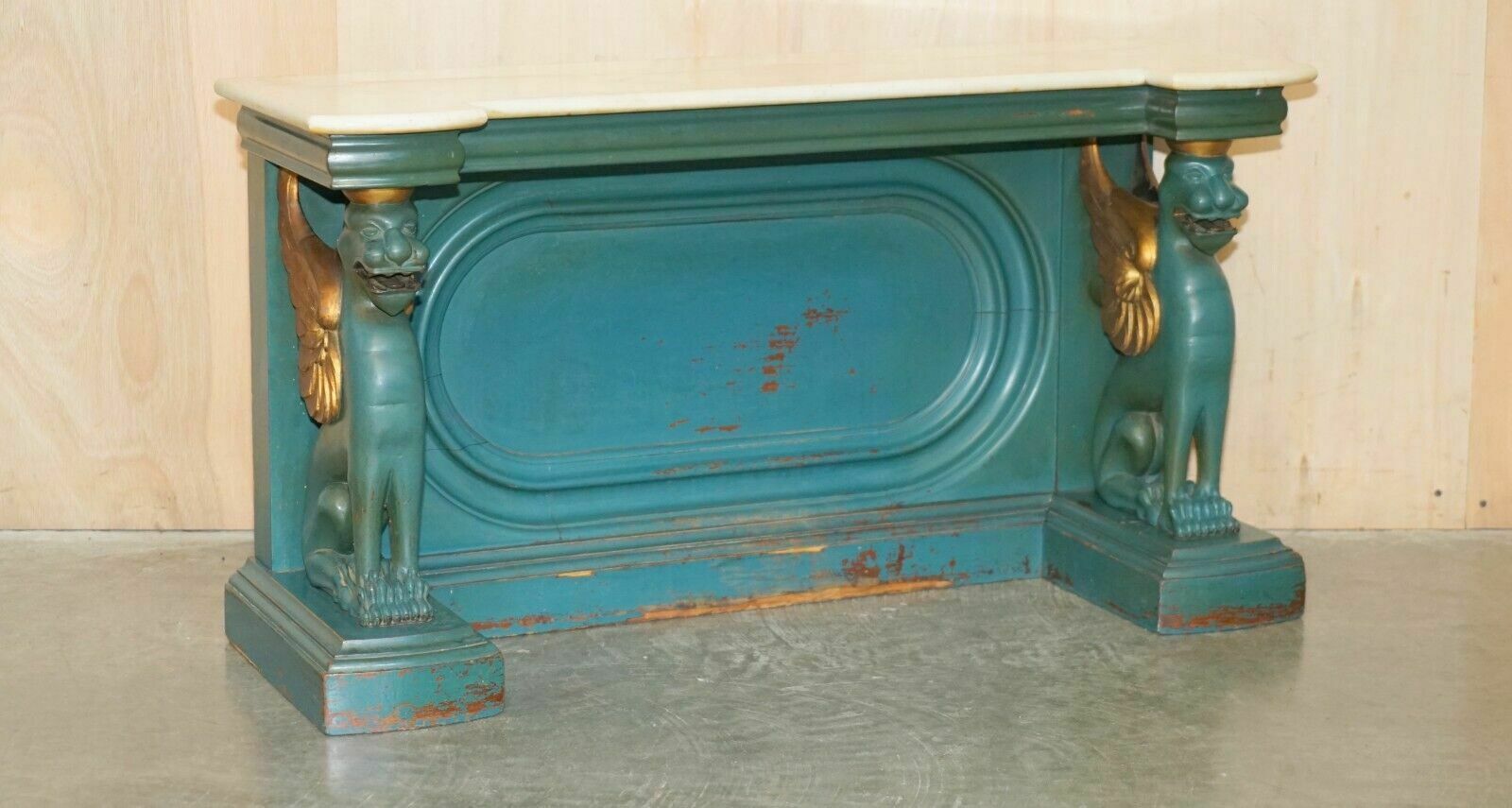 Antique Circa 1880 Hand Carved With Griffin's, Carrara Marble Top Console Table photo furniture