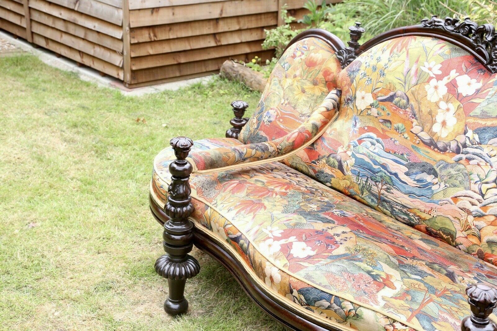 Fine Victorian Antique Rosewood Conversation Seat With Osborne & Little Fabric photo vintage