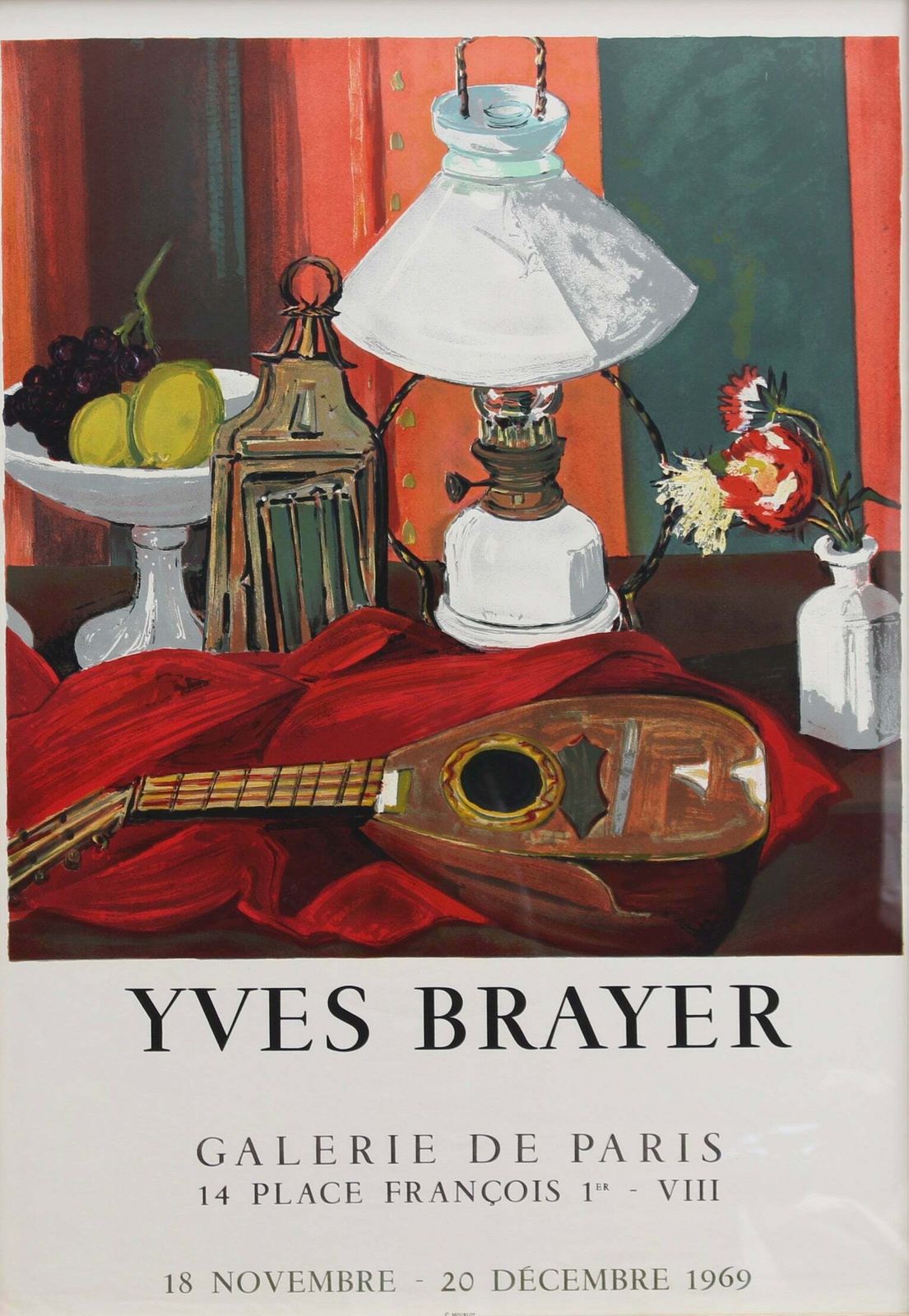 French Vintage Exhibition Poster For Yves Brayer (1969)   Galerie De Paris photo furniture