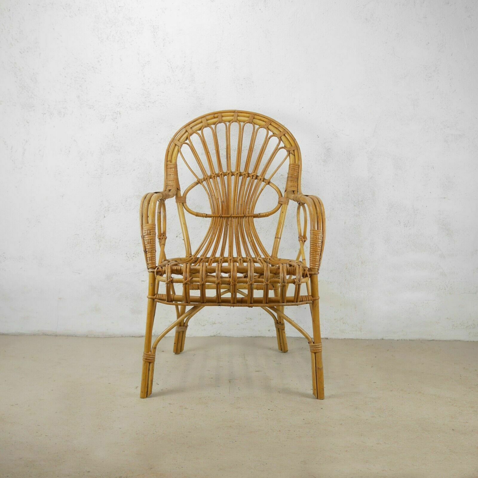 Vintage Mid Century Bamboo Cane Carver Chair Boho Tiki Franco Albini Style photo furniture