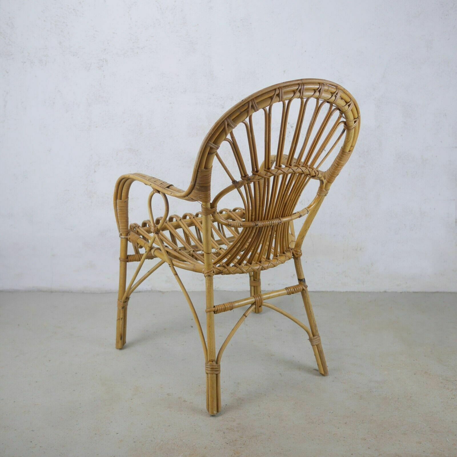 Vintage Mid Century Bamboo Cane Carver Chair Boho Tiki Franco Albini Style photo 110.0