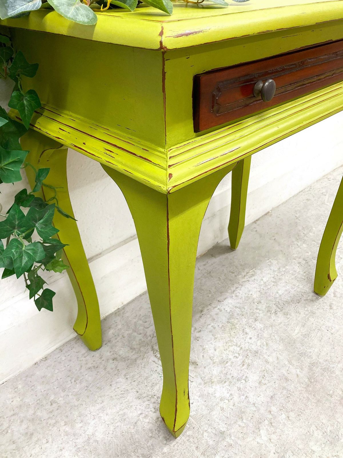 Console Table. Green Console. Hand Painted Cabriole Leg Console. Hallway Table. Bedside Table. Dressing Table. Solid Mahogany. photo for sale