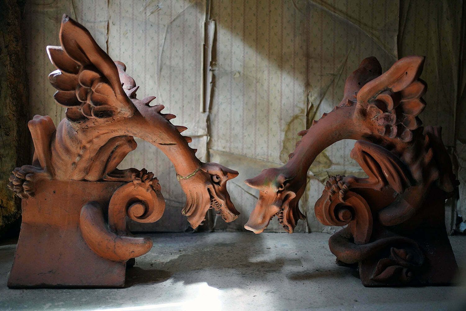A Rare Pair Of Large Ruabon Terracotta Roof Gargoyles; The Eye, Ear And Throat Hospital, Shrewsbury C.1880 photo furniture